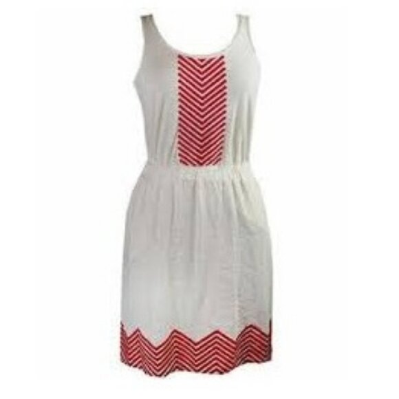 Tommy Hilfiger Sedona Sunset Coral Embroidered Casual Cream Sleeveless Dress - Picture 1 of 3